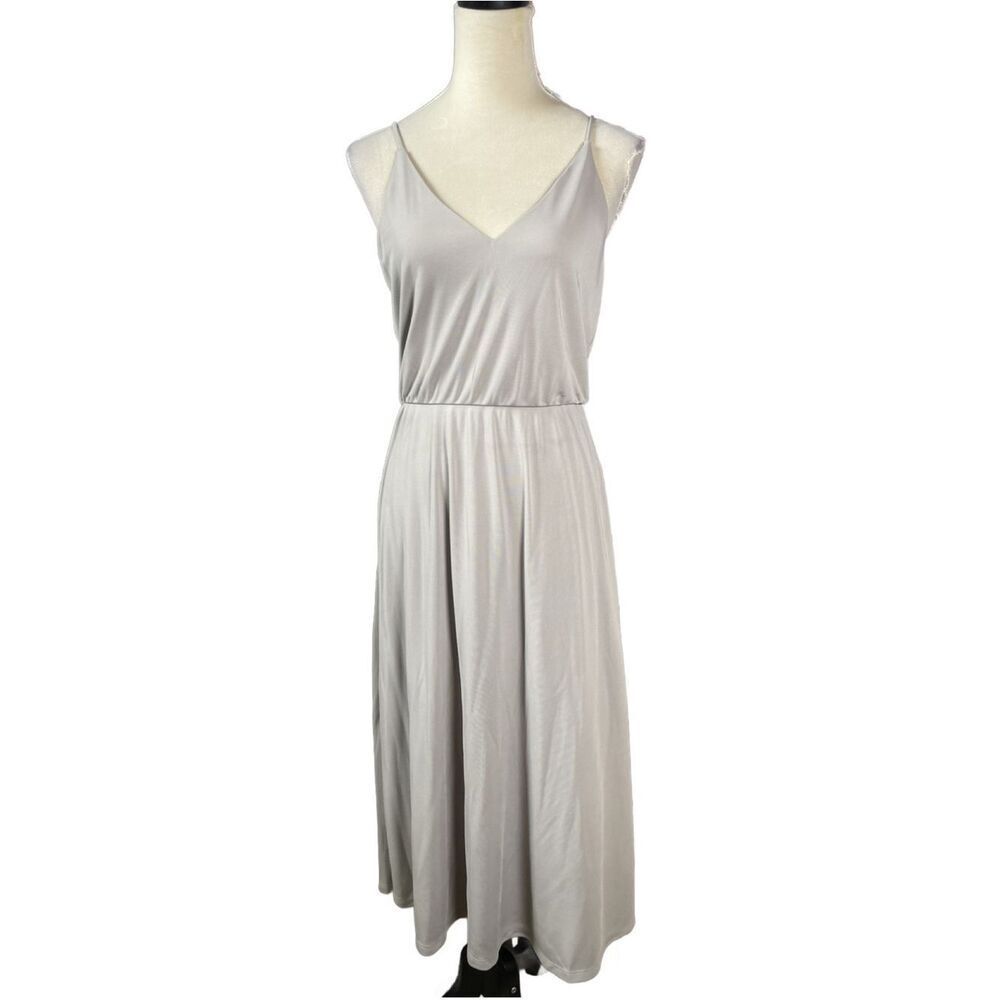 H&M Sleeveless V-Neck Light Gray A-Line Midi Dress (Size: Small)
